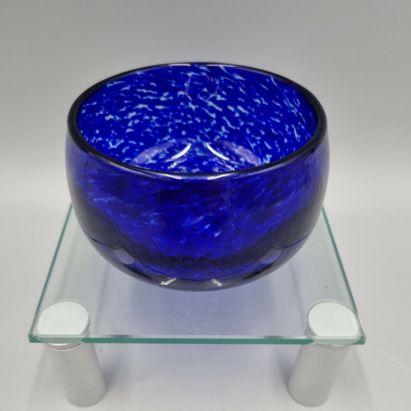 TVG, House of Marbles, Teign Valley Glass Dappled Blue Bowl. Signed.