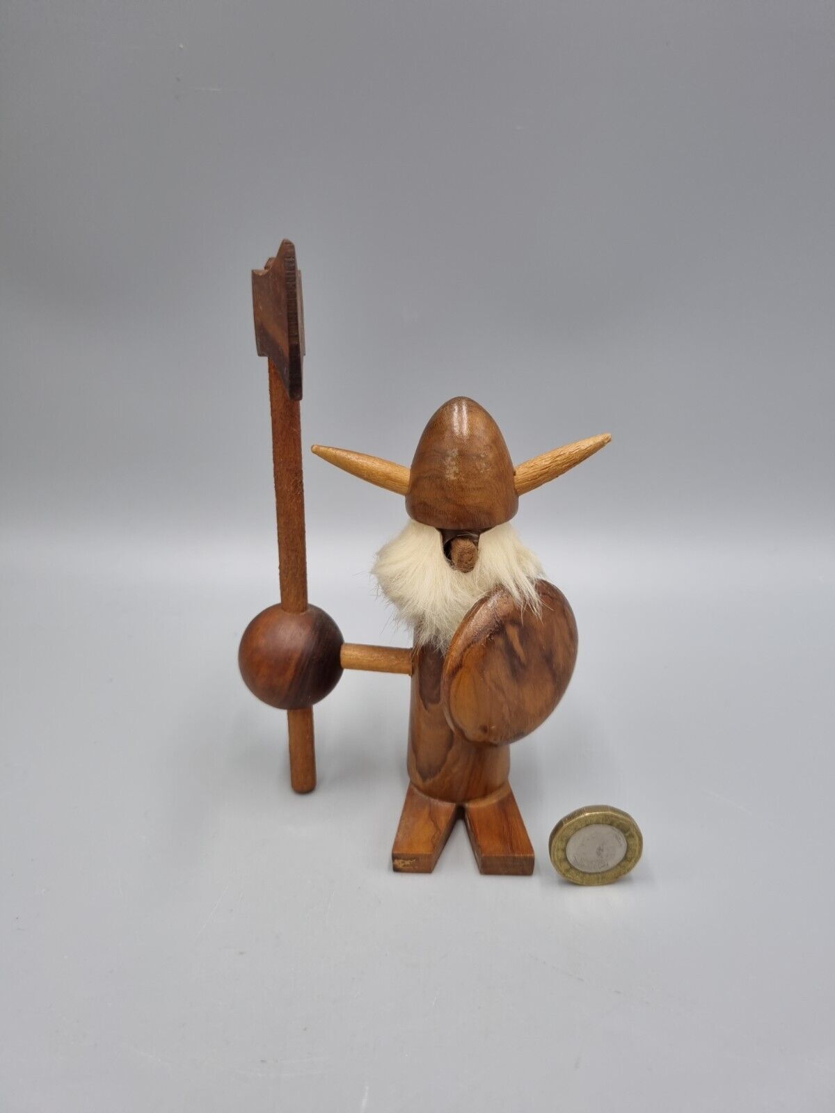 A Vintage Oliv-Art Wooden Stylised Viking Warrior With Axe. Chip Chop...