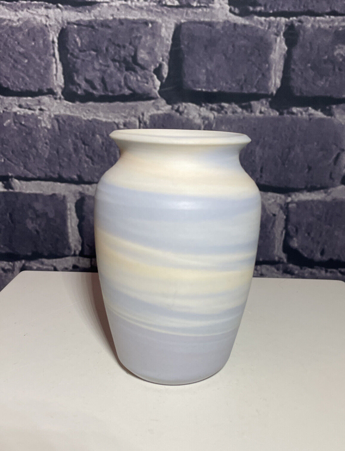 Pale Blue And White POG Studio Pottery Vase, VGC.