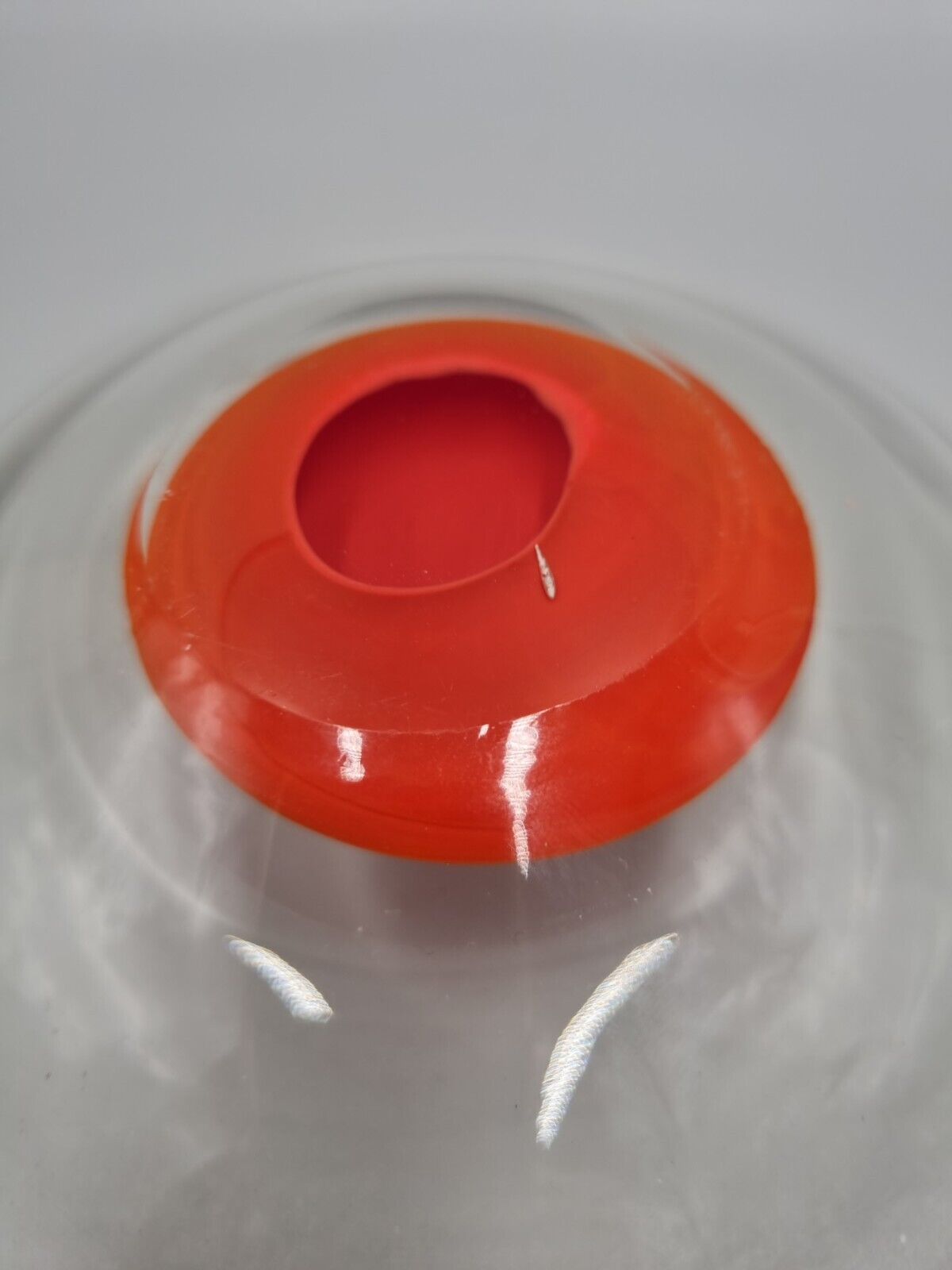 A Studio Art Glass Bowl, Orange Disc, Unmarked.