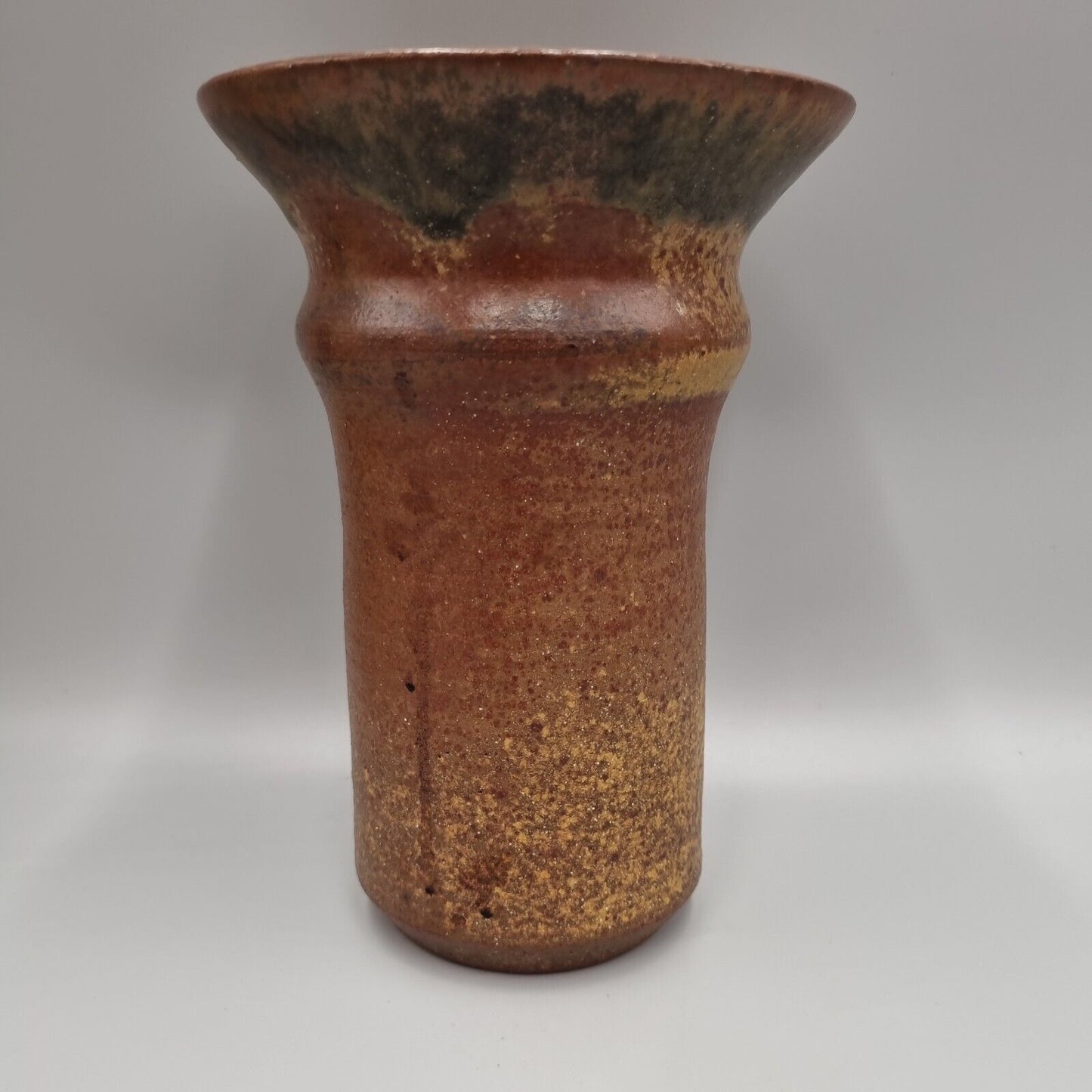 A Peter Lane Studio Pottery Flared Mouth Cylinder Vase, Incised Signature, VGC.