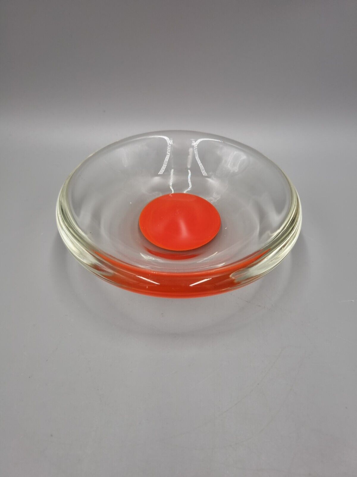 A Studio Art Glass Bowl, Orange Disc, Unmarked.