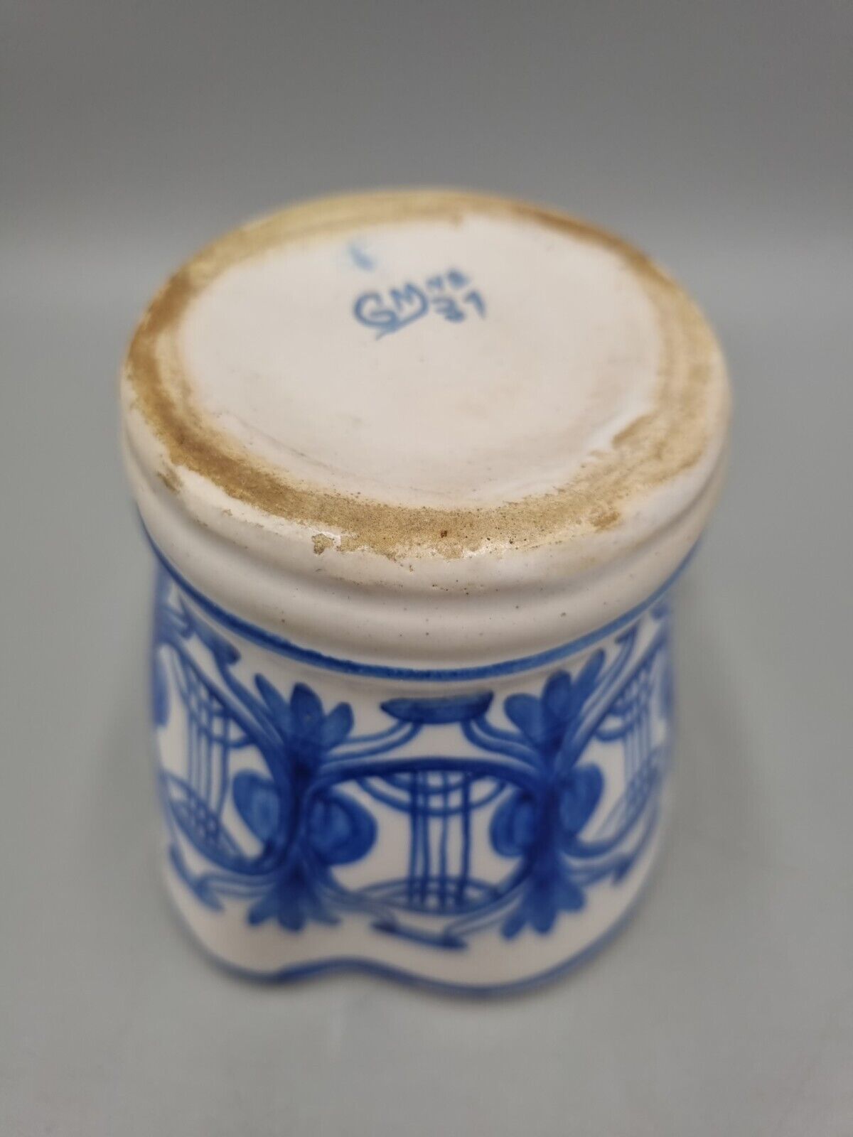 A Vintage Pottery Blue And White Jug / Creamer, Marked 'GM 37'.