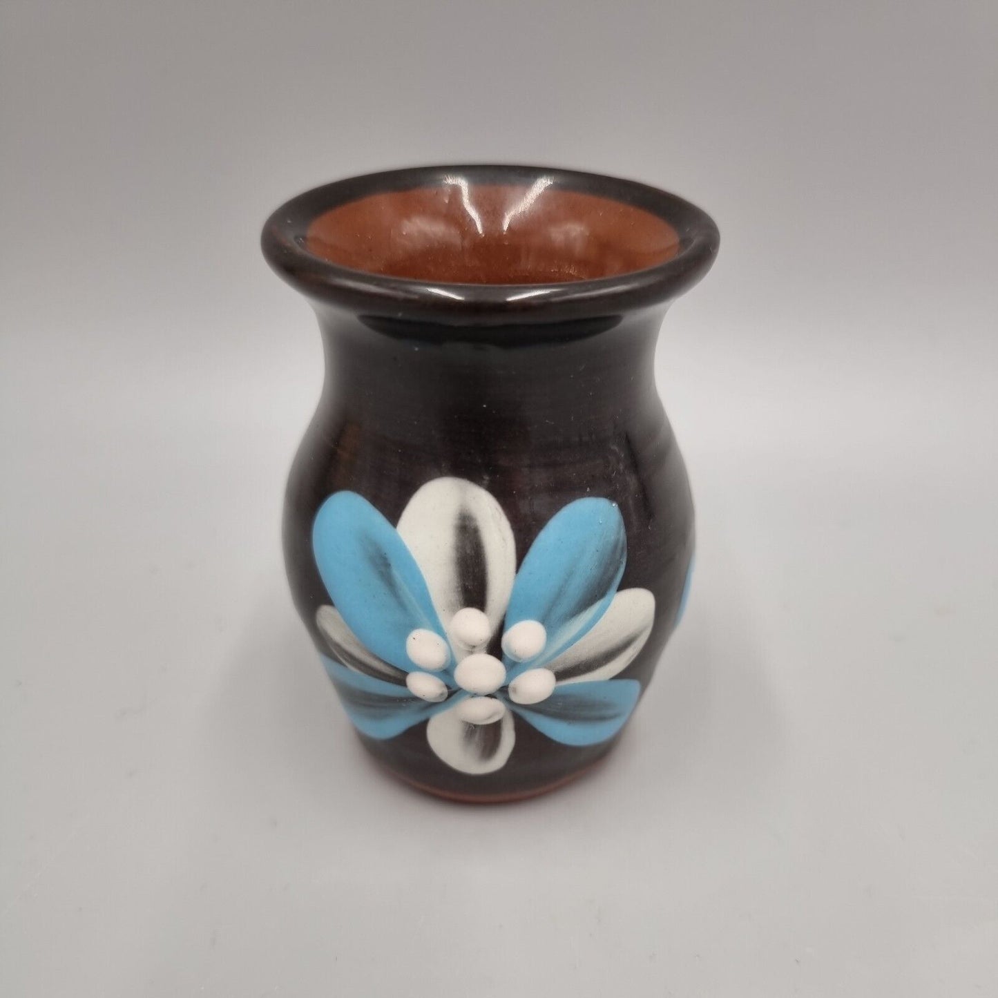 A Vintage Haseley Manor Bud Vase Earthenware Blue Flower Studio Pottery