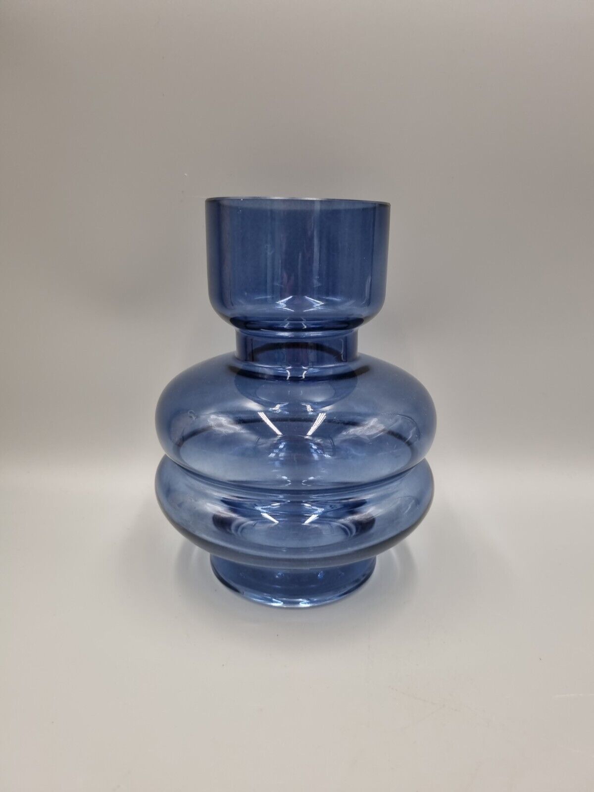 A Studio Art Glass Blue Hooped Vase, Scandinavian Style. Unmarked.