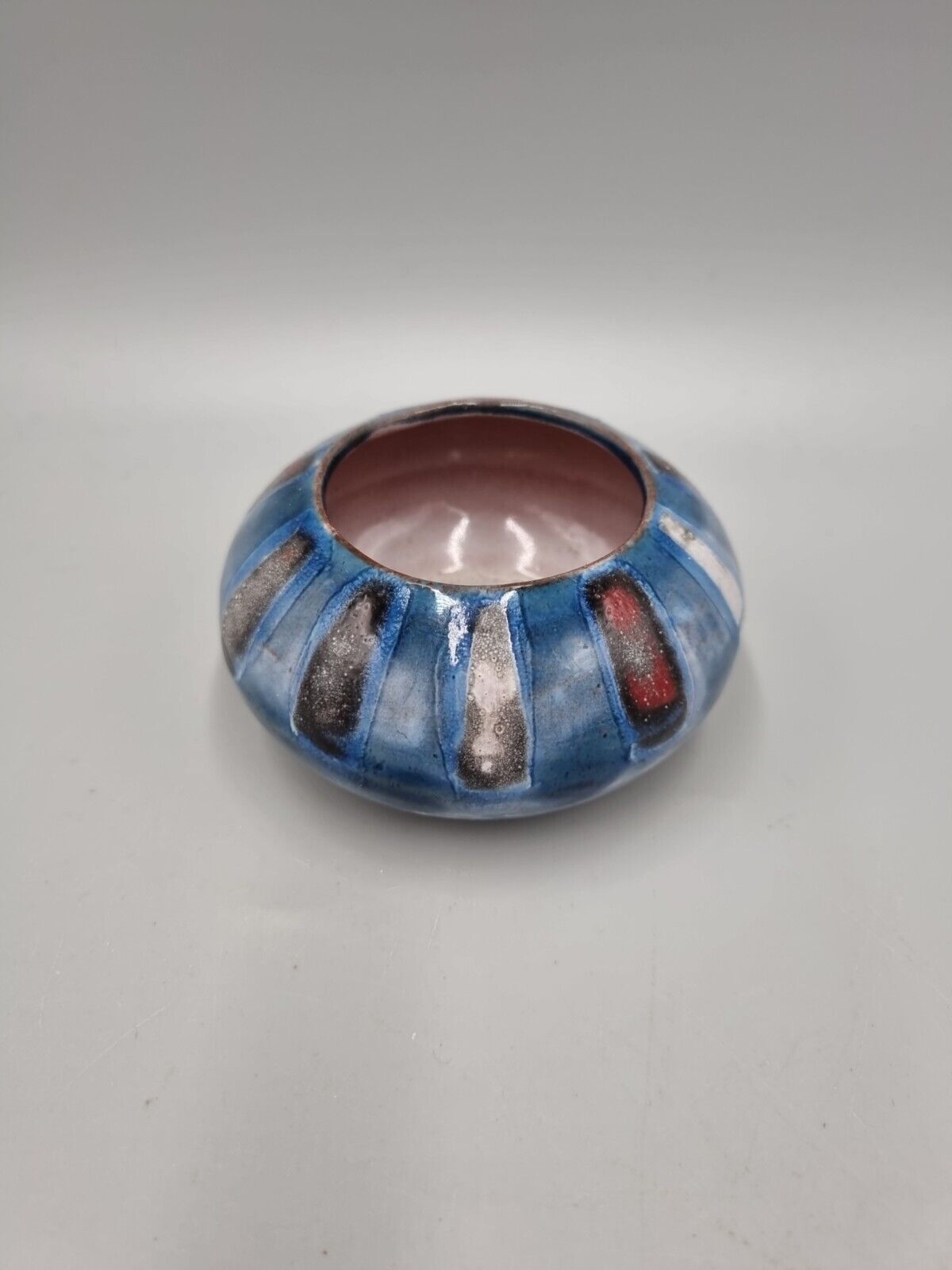 A Vintage Guernsey Pottery, Blue Candle Tea Light Holder. Incised To Base.