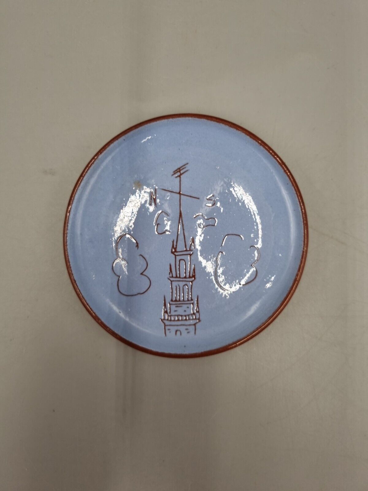 Vintage Maine Studio Pottery Pin Dish of 'Old North Church', Boston, US, Signed