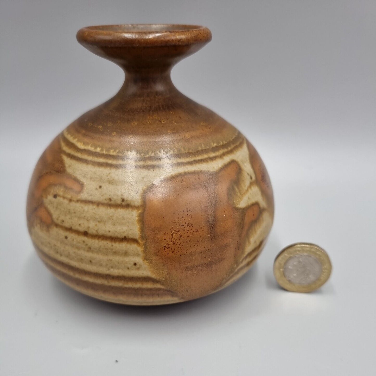 A Beautiful Squat Studio Pottery Bulb Vase With Abstract decoration. VGC.