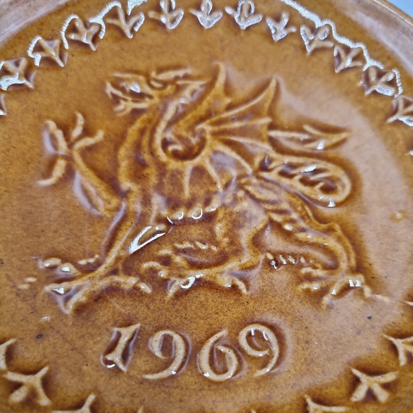 A Vintage Rye Pottery Small Plate / Dish, Centenary 1869 to 1969, Orange Dragon.