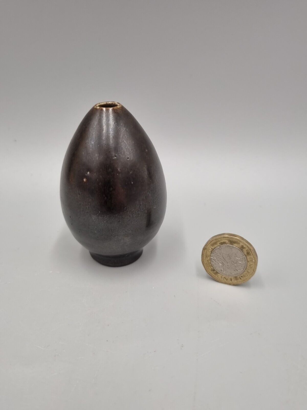 A Hoganas Pottery Swedish Miniature Footed Ovoid Vase, Scandinavian, MCM.