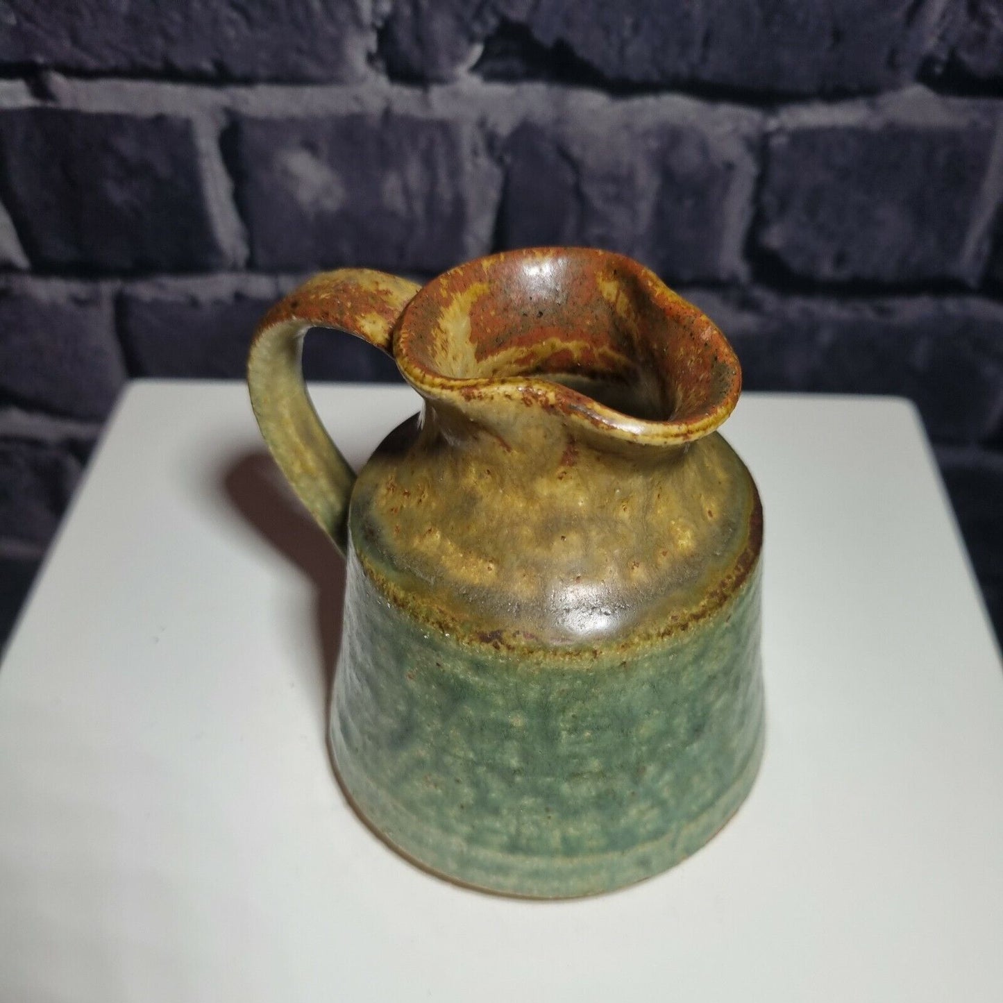 Vintage Janet Upton, Slindon Pottery Studio, Green / Brown Jug, 9cm Tall.