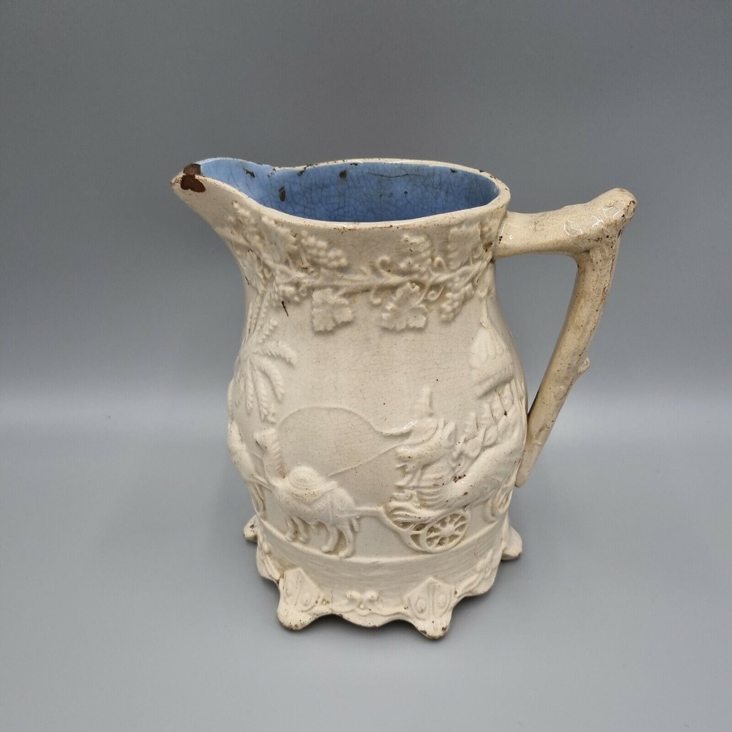 English Moulded Jug With Oriental Decoration, Victorian, 7" tall.