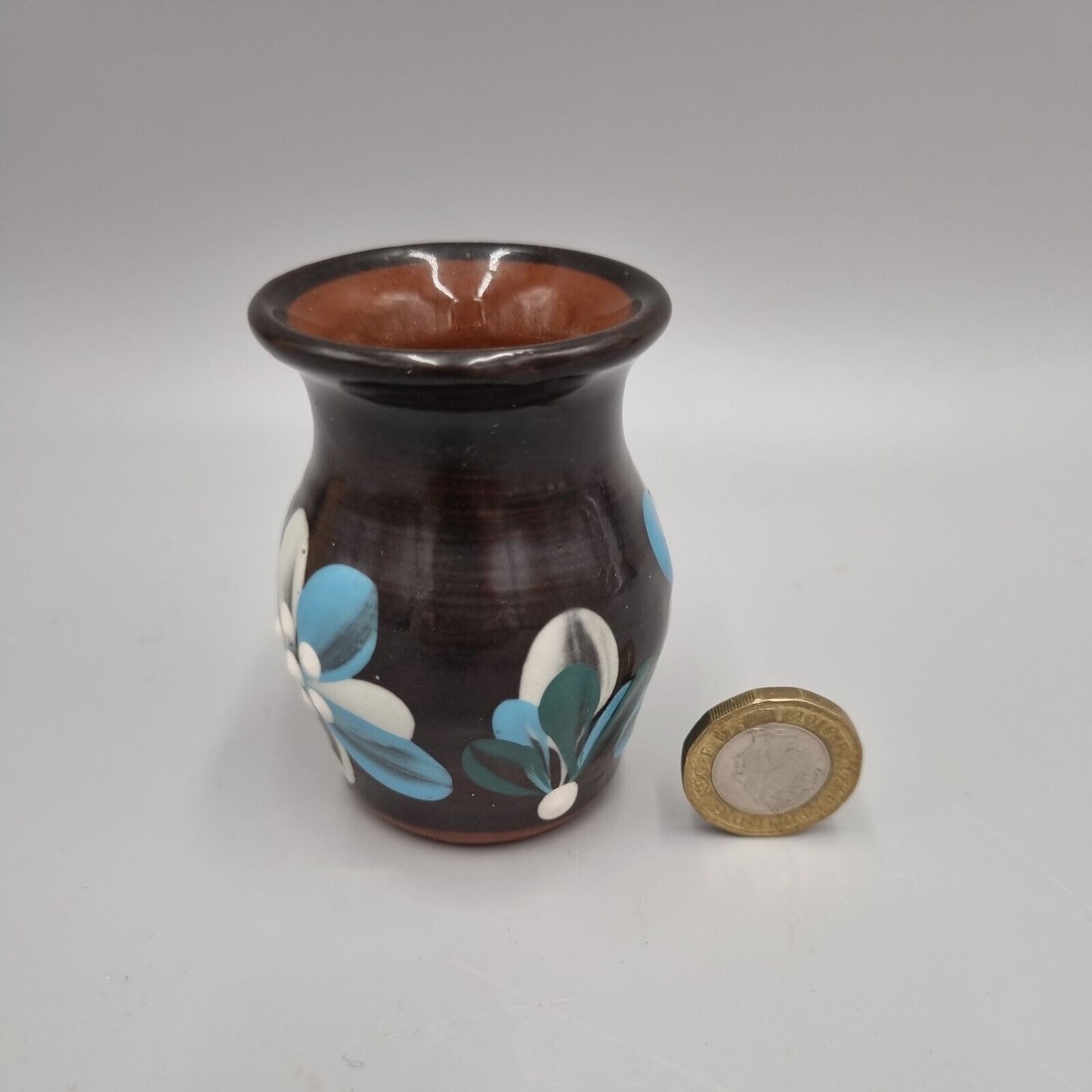 A Vintage Haseley Manor Bud Vase Earthenware Blue Flower Studio Pottery