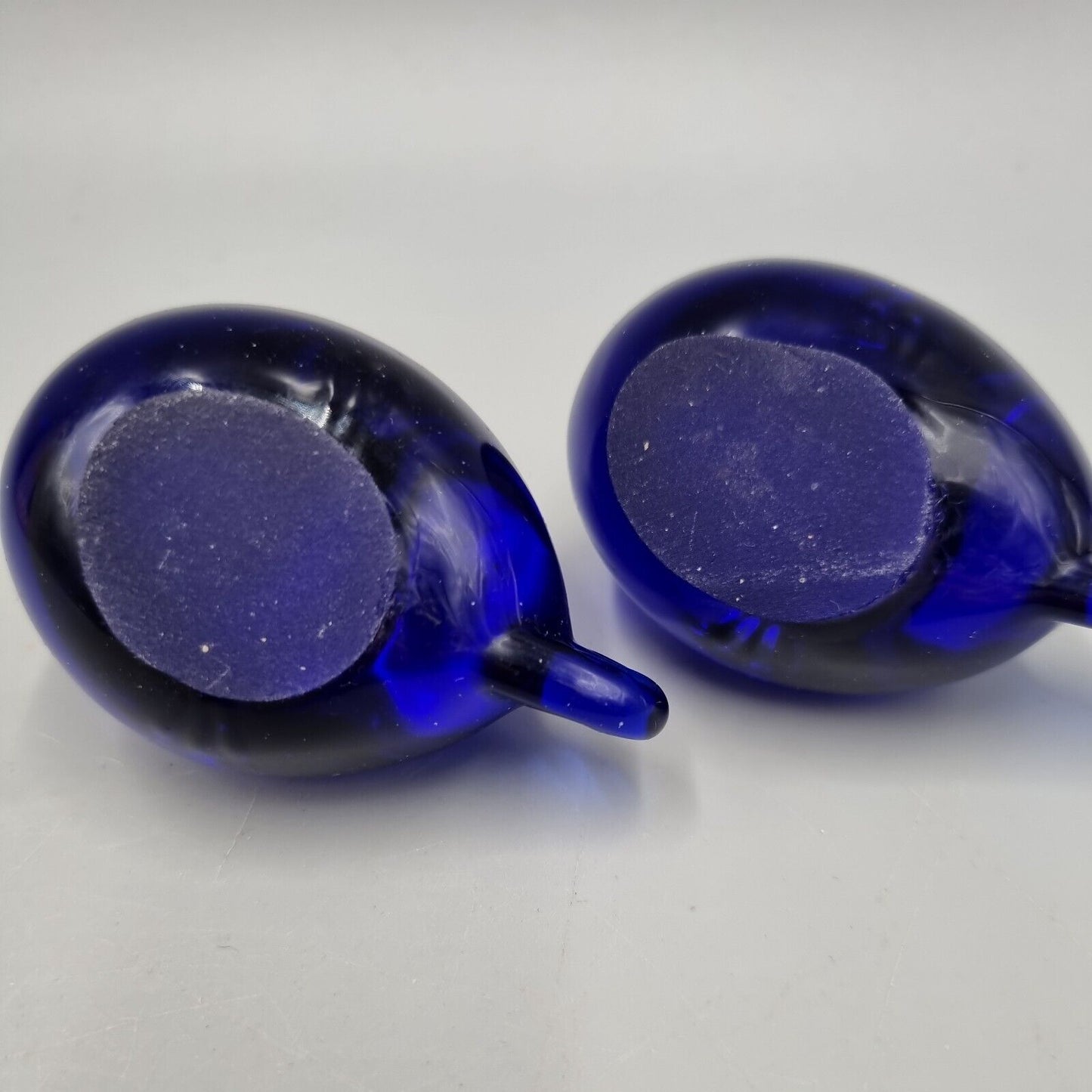 A Pair Of Small Studio Glass Paperweight Cobalt Blue Bird, Reijmyre Style Sweden