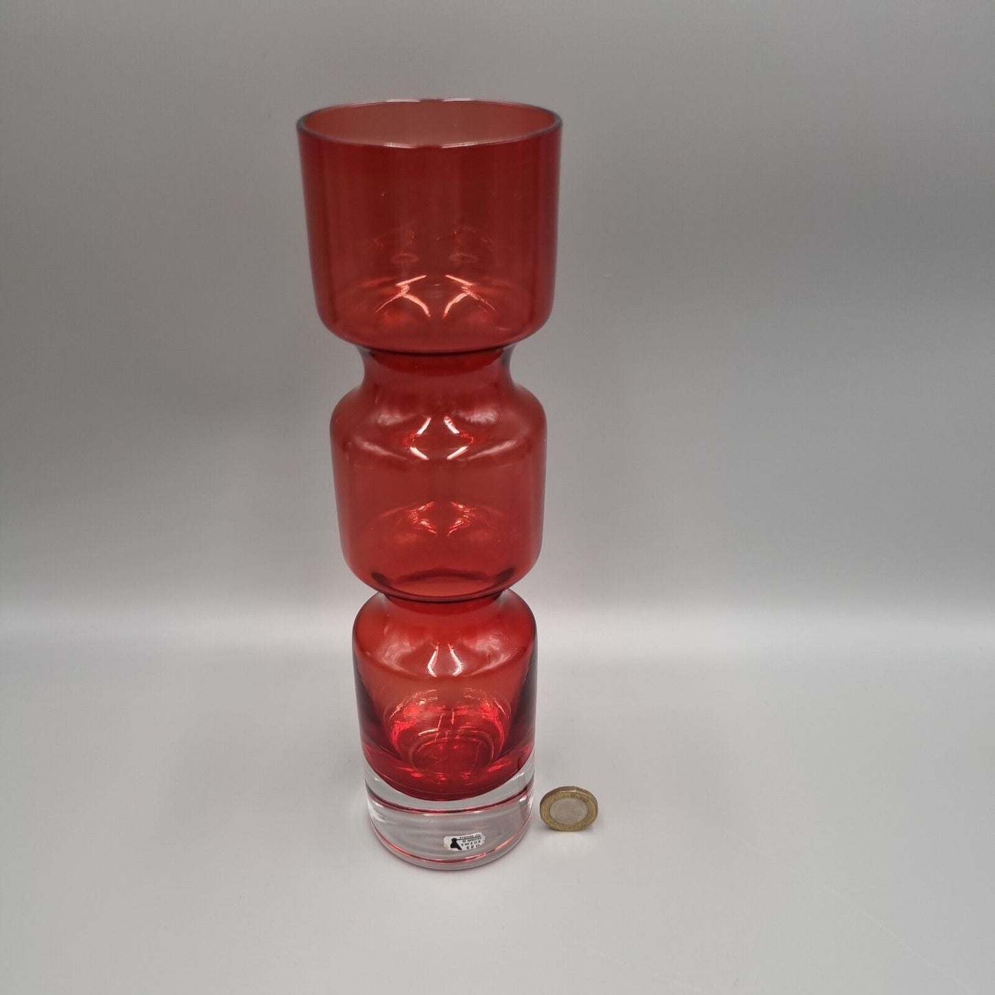 A Svensk Studio Art Glass Red Waisted Vase Designed By Bo Borgstrom, MCM.