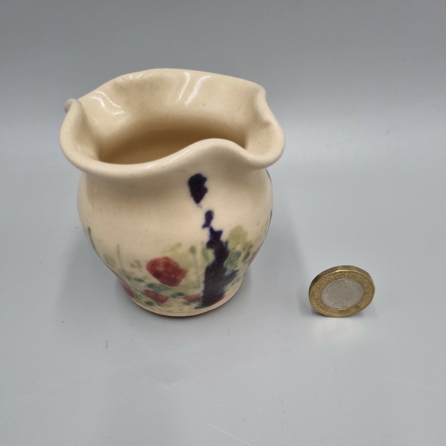 A Small Two Spout Jug, Signed To Base 'Bally????', Floral, Very Good Condition.