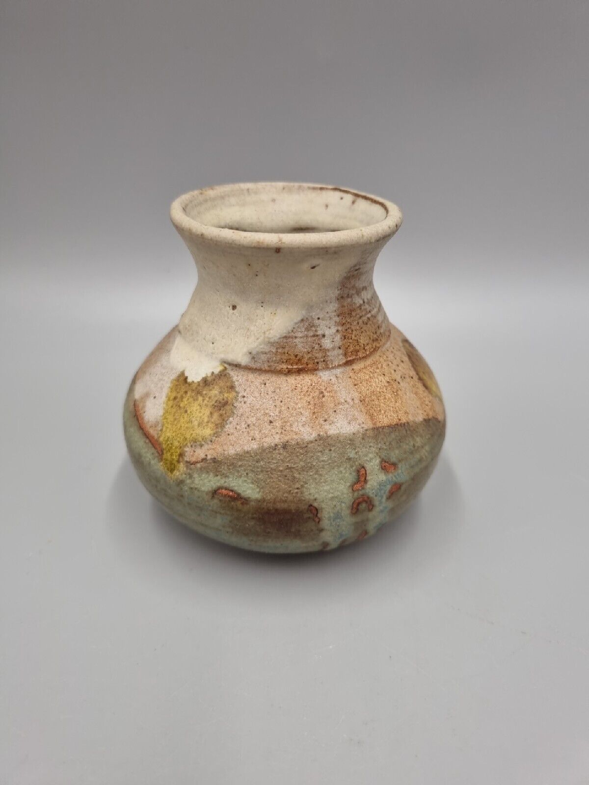 A Vintage Studio Pottery Squat Vase By Flockfield Pottery, Scotland, Dowle.