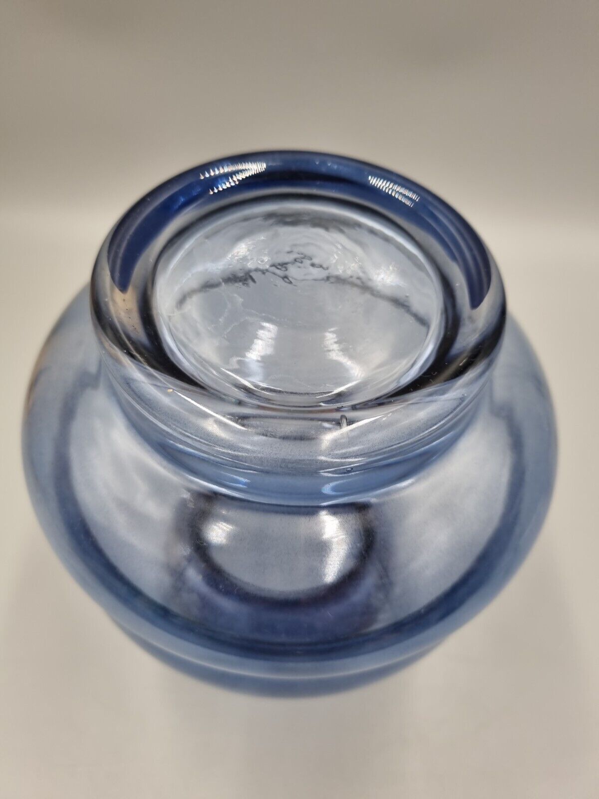 A Studio Art Glass Blue Hooped Vase, Scandinavian Style. Unmarked.