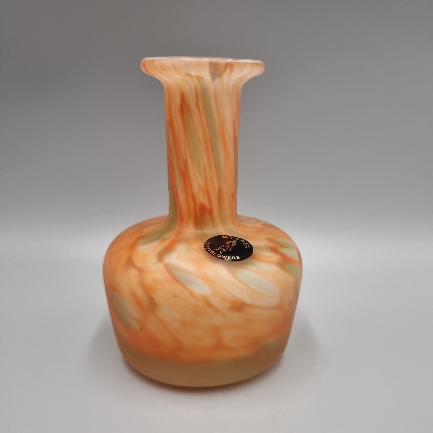 A Vintage Maltese Art Glass Mottled Orange Vase Mtarfa, Etched To Base.