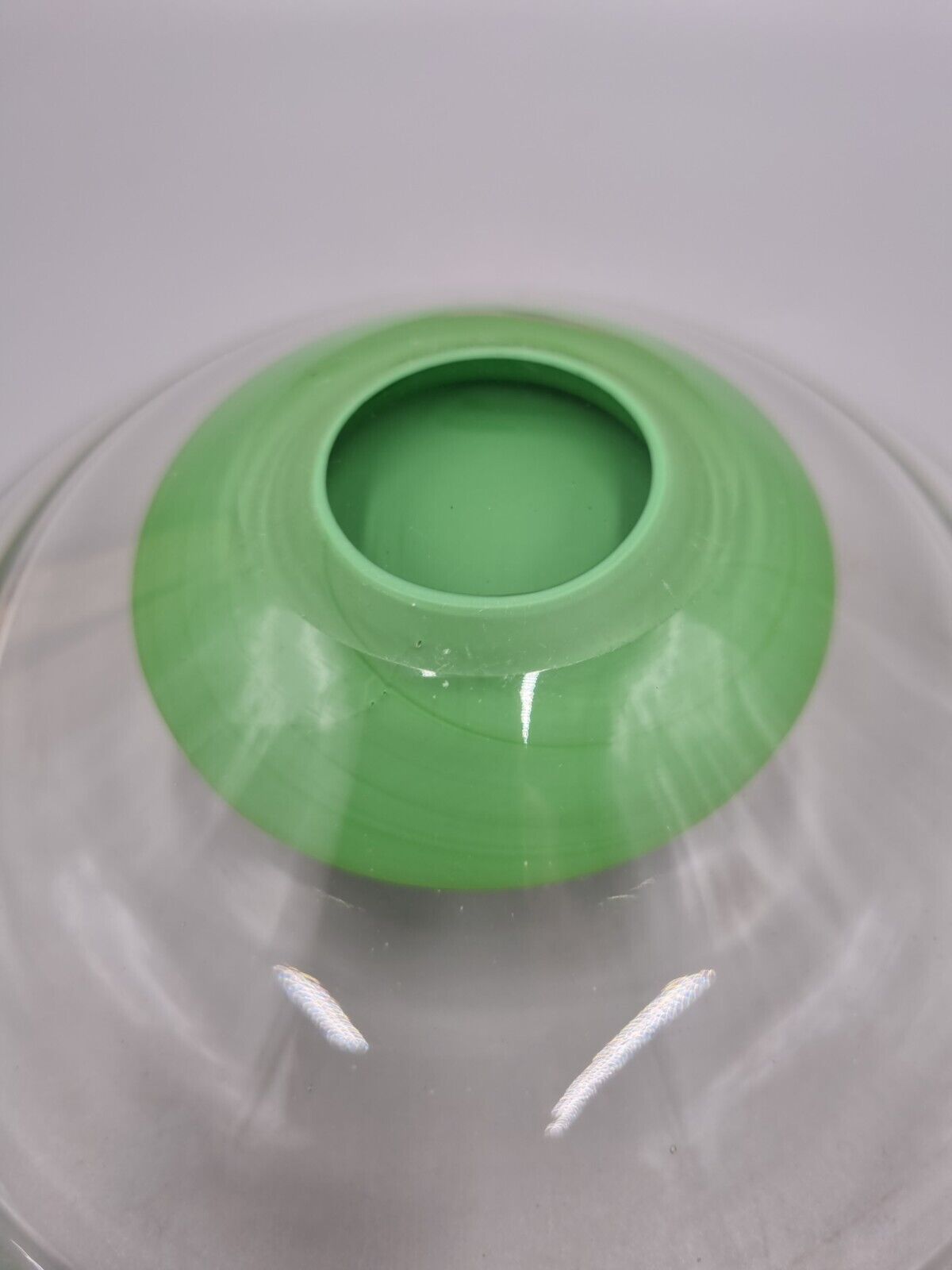 A Studio Art Glass Bowl, Green Disc, Unmarked.