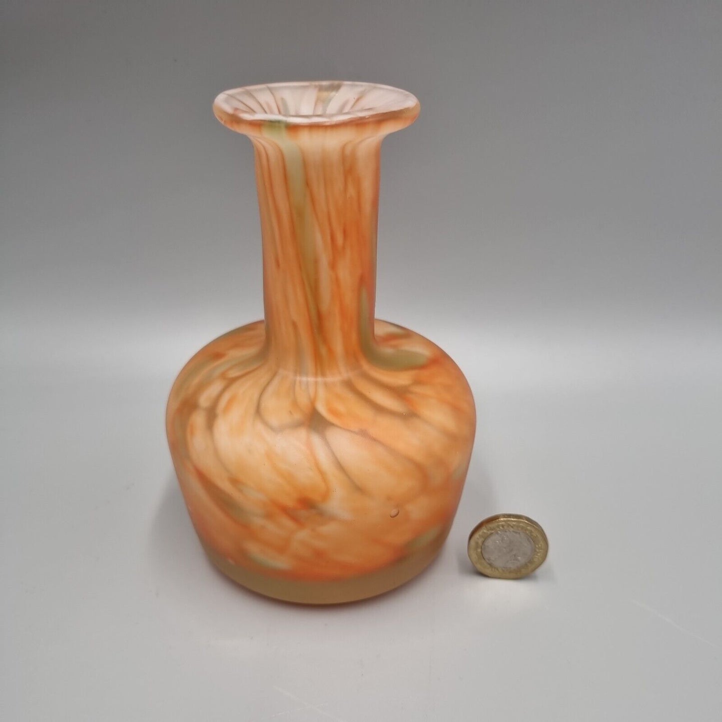 A Vintage Maltese Art Glass Mottled Orange Vase Mtarfa, Etched To Base.