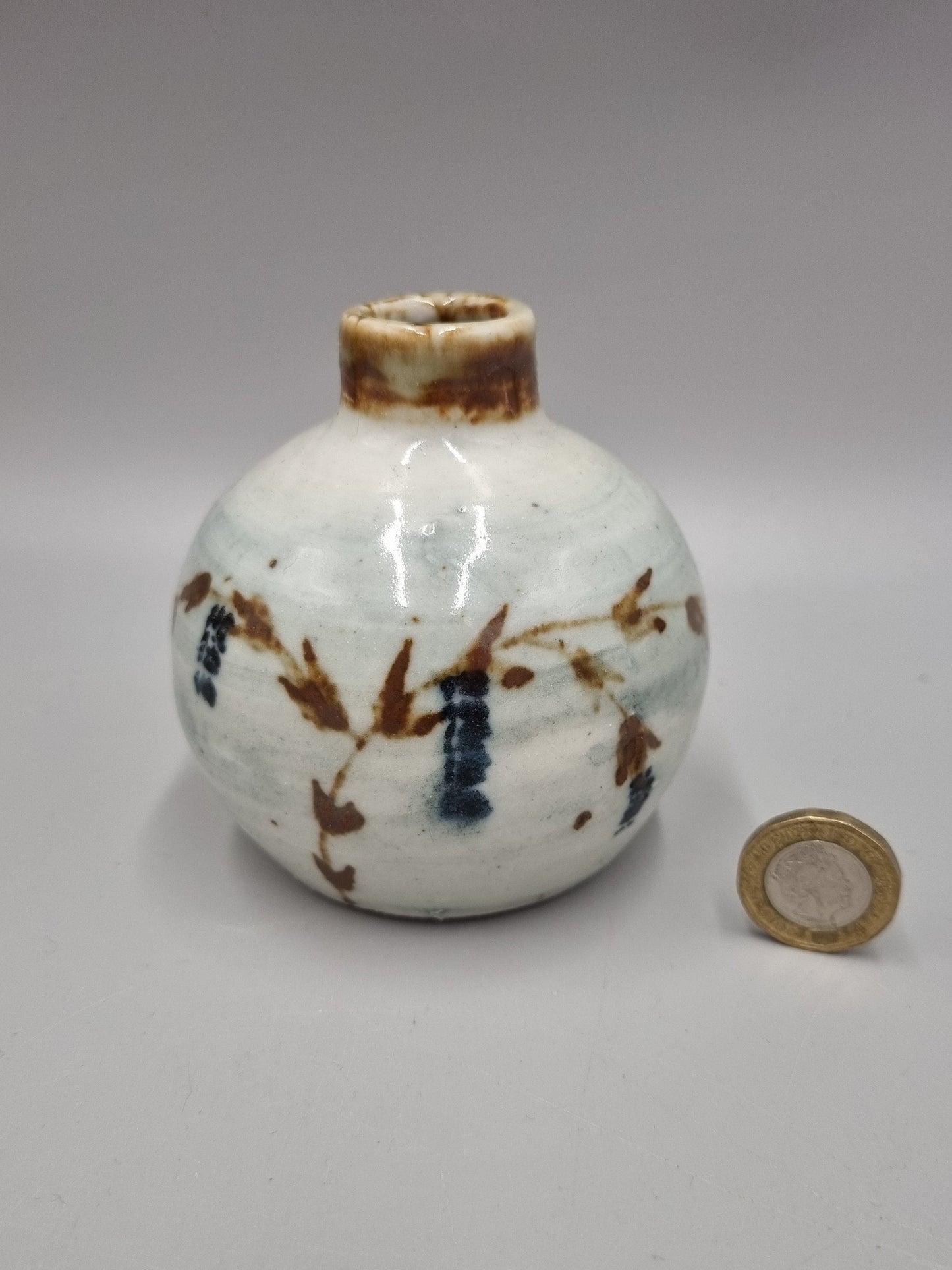 A St Ives Leach Studio Pottery Posy / Bud Vase With Tree Decoration.