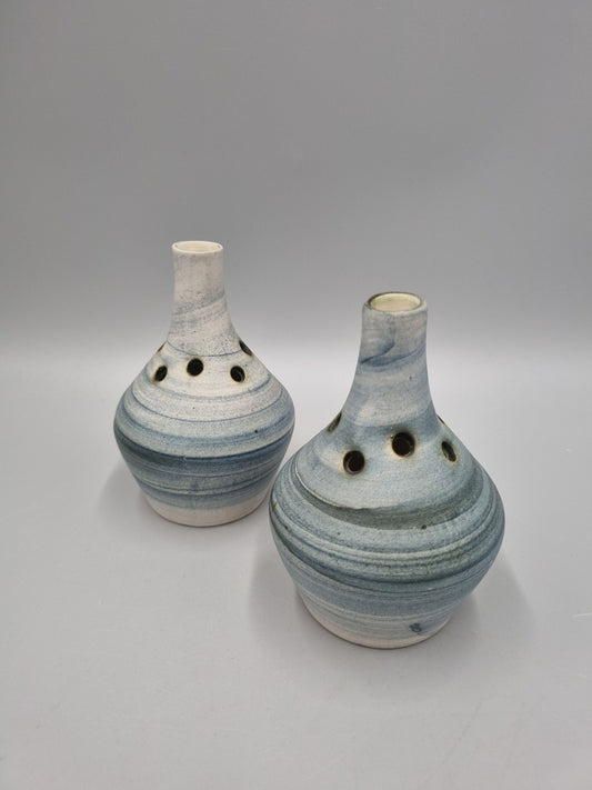 A Pair Of Carn Studio Pottery Small Pierced / Holed Posy / Bud Vase, John Beusmans, Plain.