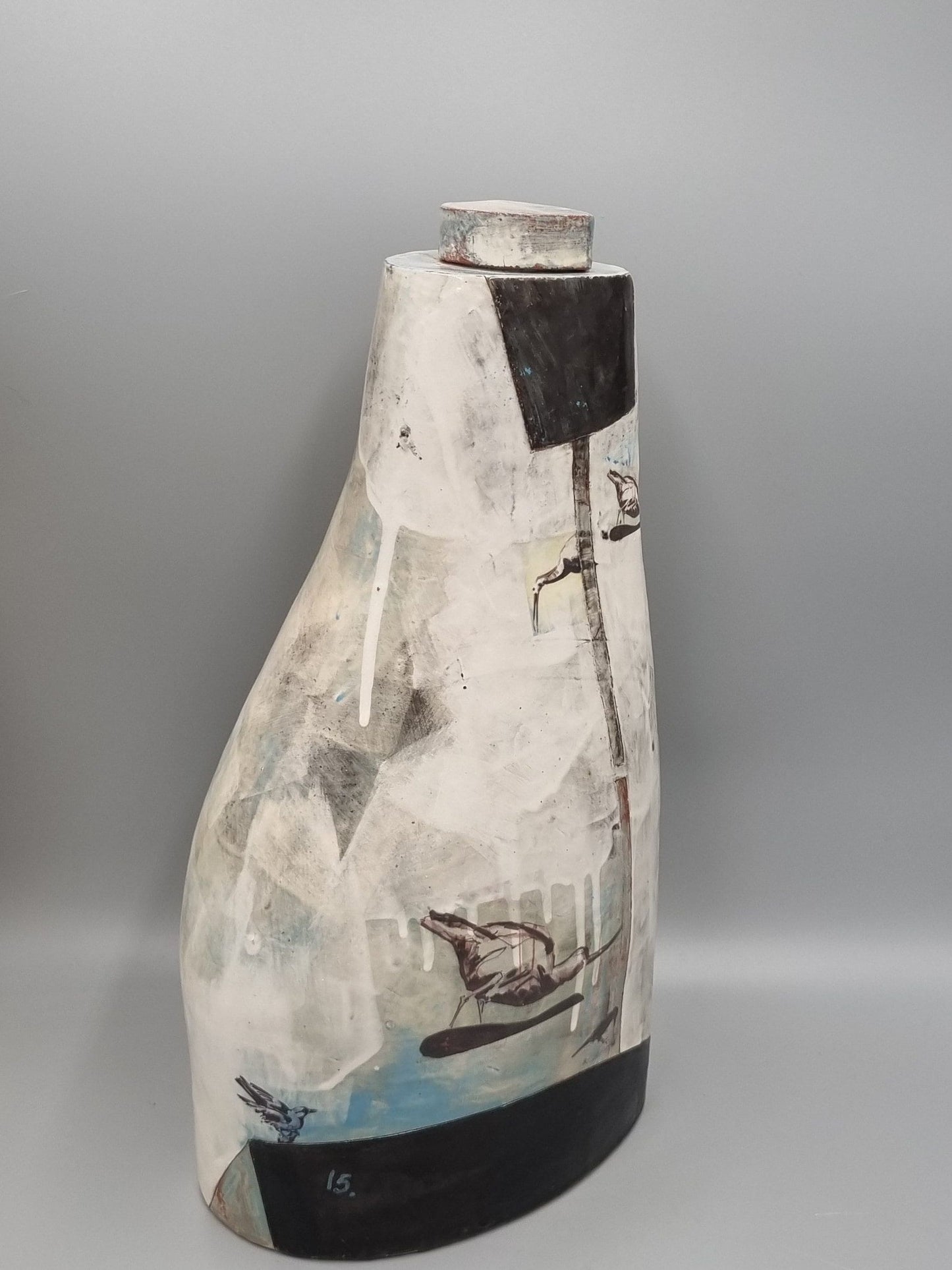 A Studio Pottery Tall Vase By Fiona Thompson, Scotland, Contained Animals Series.