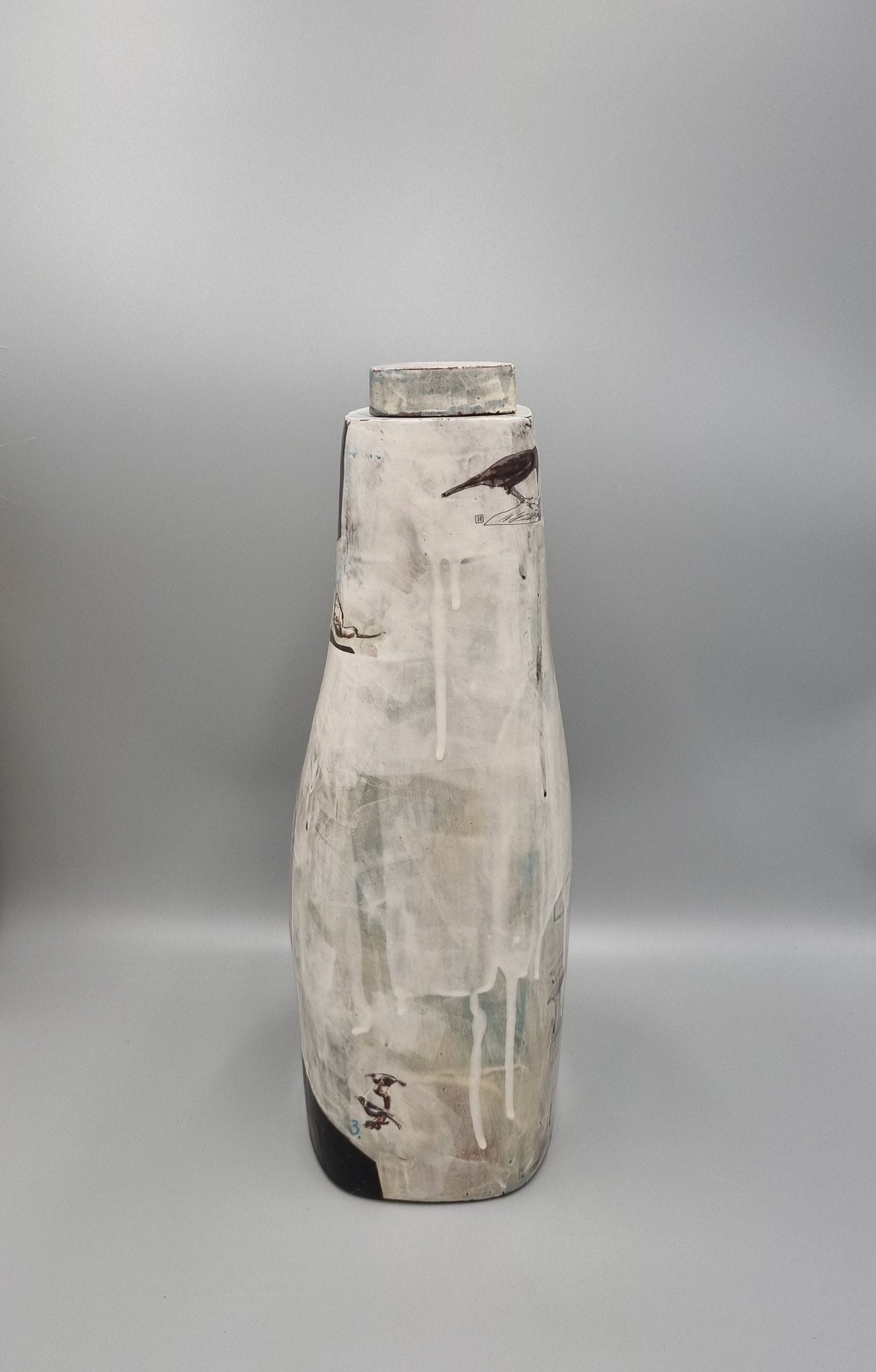 A Studio Pottery Tall Vase By Fiona Thompson, Scotland, Contained Animals Series.