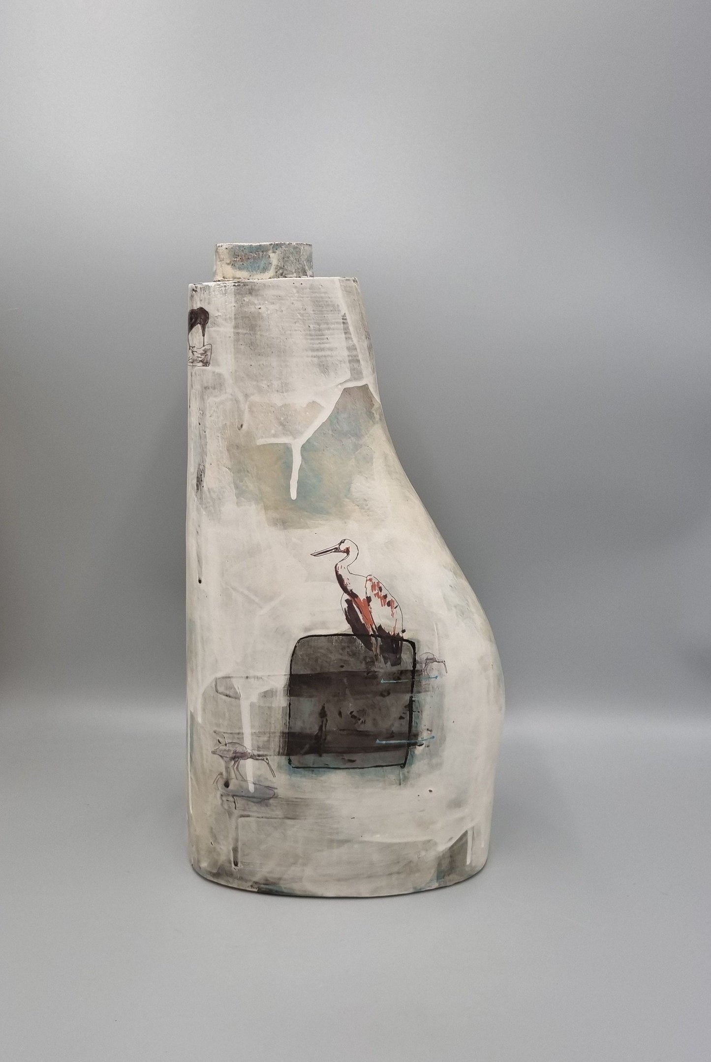 A Studio Pottery Tall Vase By Fiona Thompson, Scotland, Contained Animals Series.