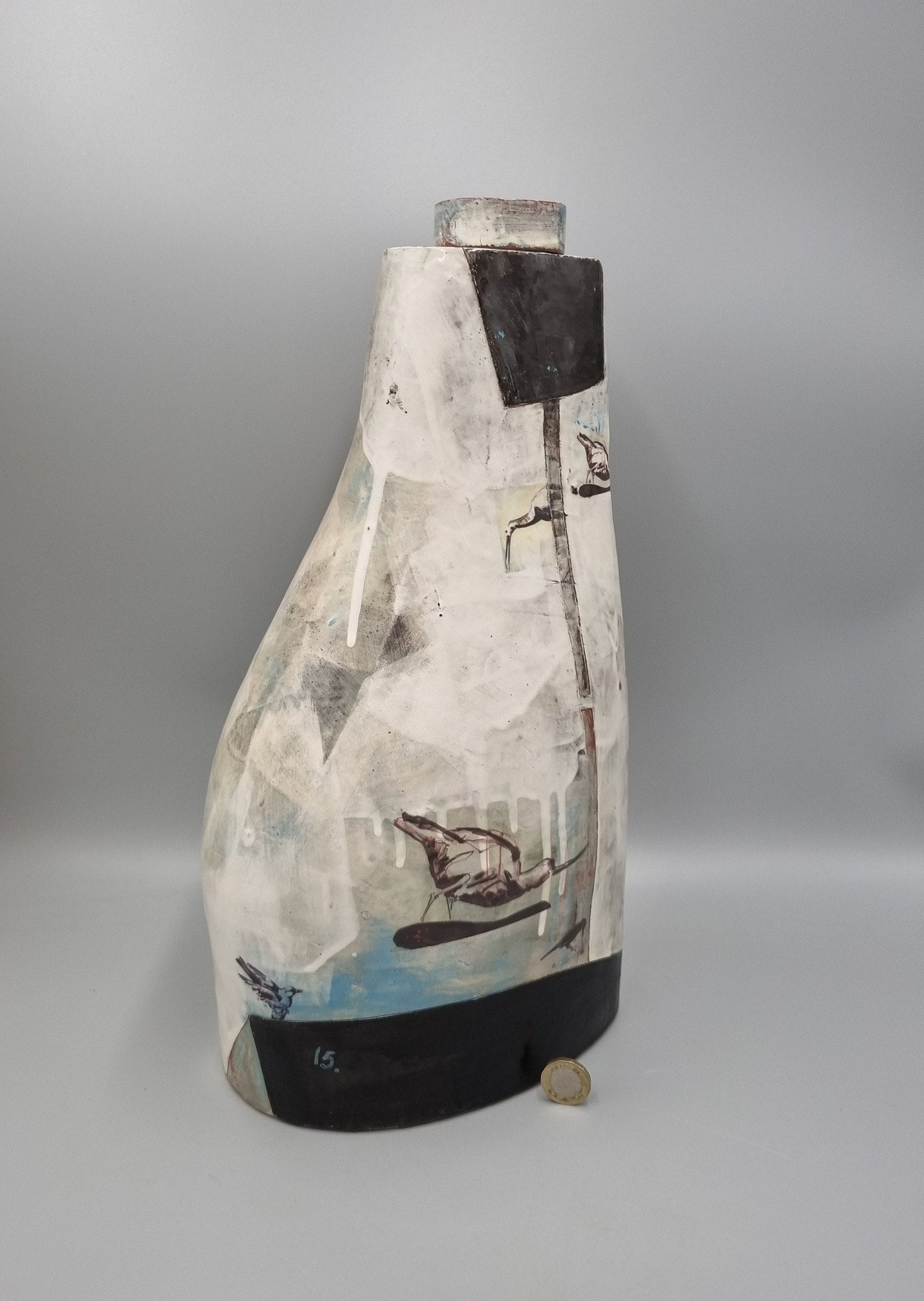 A Studio Pottery Tall Vase By Fiona Thompson, Scotland, Contained Animals Series.