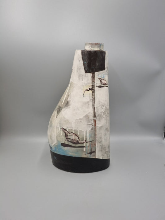 A Studio Pottery Tall Vase By Fiona Thompson, Scotland, Contained Animals Series.