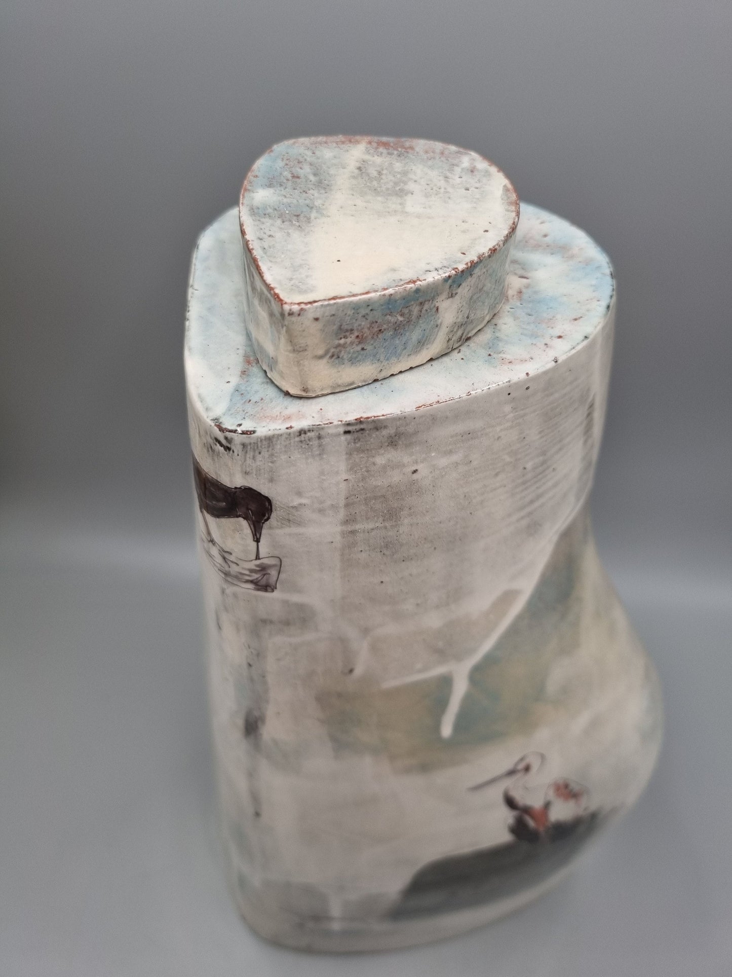 A Studio Pottery Tall Vase By Fiona Thompson, Scotland, Contained Animals Series.