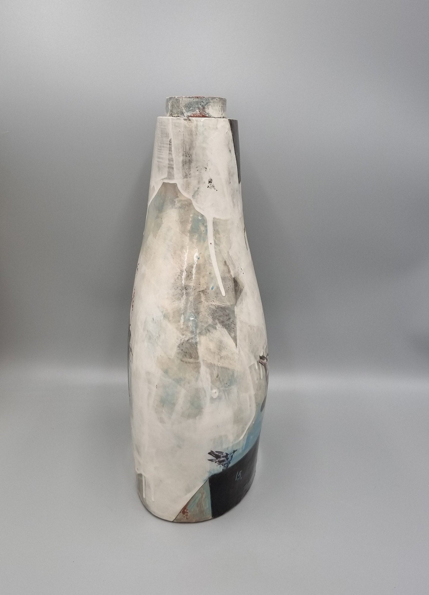 A Studio Pottery Tall Vase By Fiona Thompson, Scotland, Contained Animals Series.